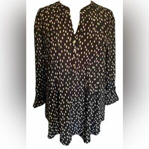 COCOMO Large Black tan 3/4 sleeve women's Pintuck tunic Blouse